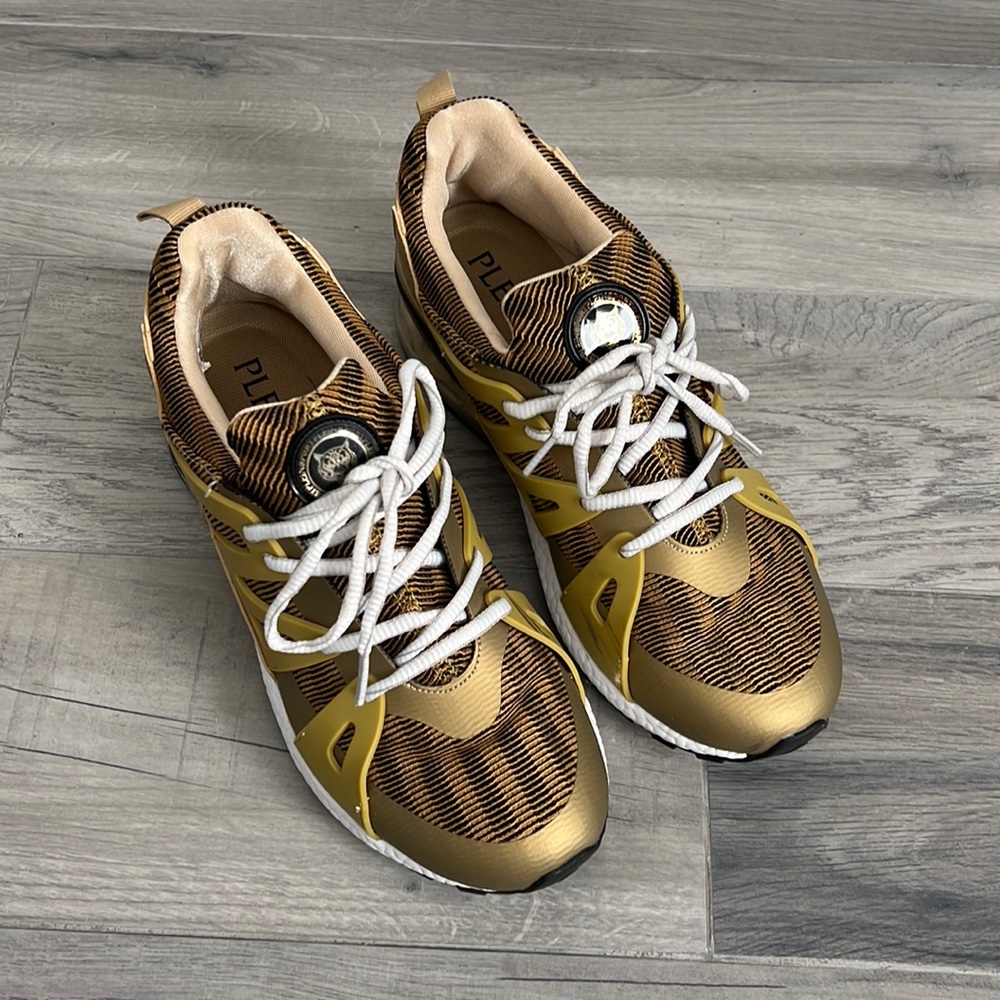 Philipp Plein Gold Metallic Sneakers Men’s Size 8